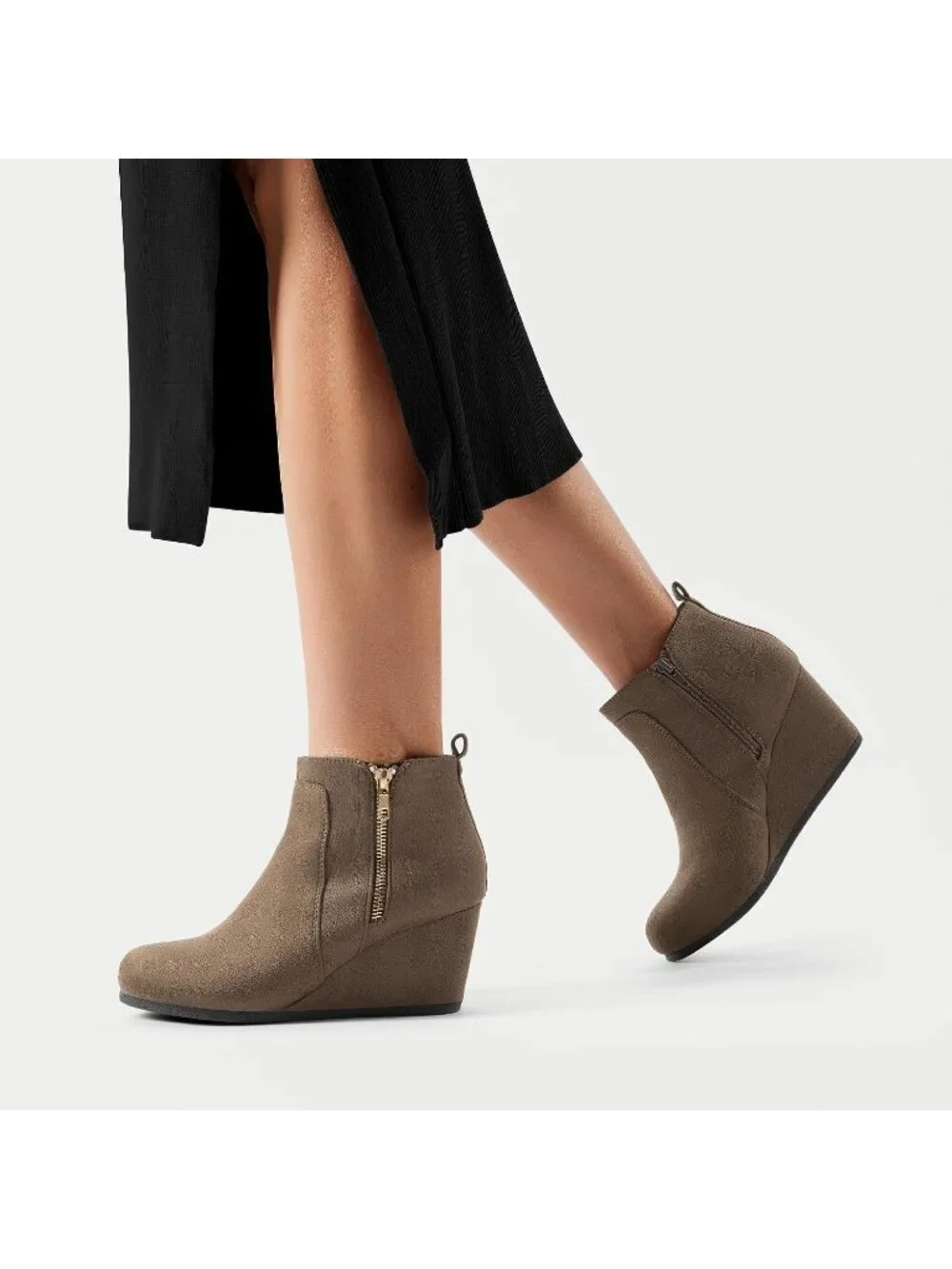 Women's Taupe Faux Suede Cushioned Insole Fashion Wedges Casual Ankle Boots